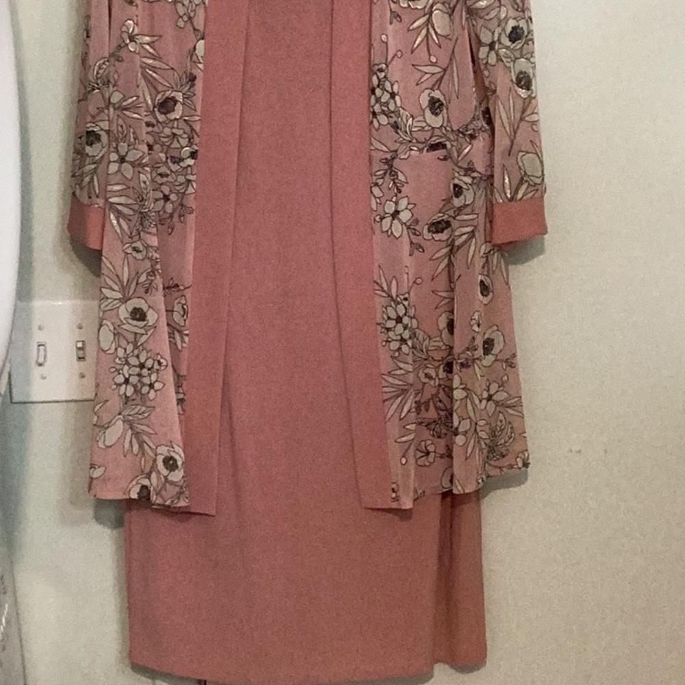 R&M Richards Sleeveless Floral Jacket Dress With Detachable Necklace, Pink, 12. - Picture 2 of 10
